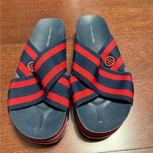 Tommy Hilfiger Navy and Red Striped Slides